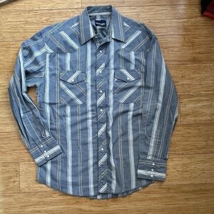 Vintage Wrangler Pearl Snap Long Sleeve Western Blue Shirt XL